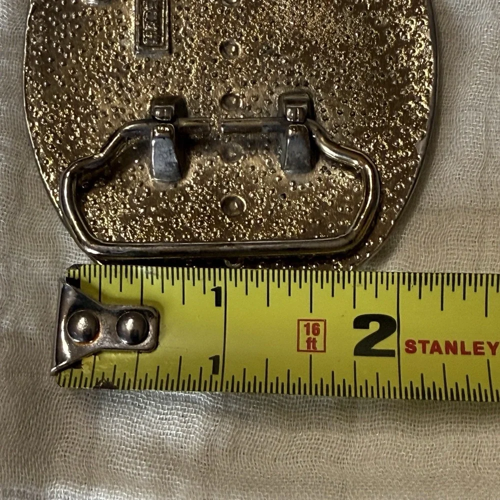 VTG Masonic Belt Buckle Freemason Square Compasses Blue Enamel Western Made USA